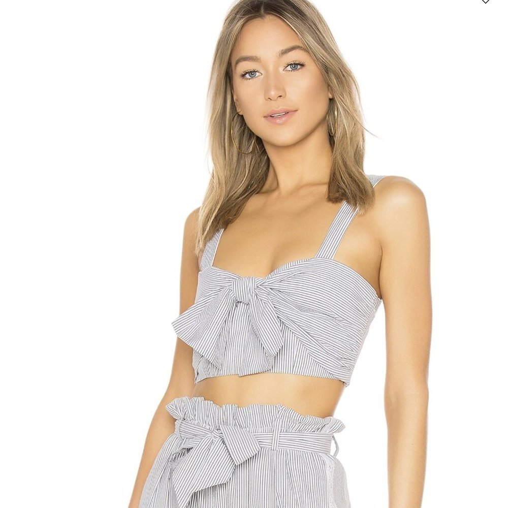 Jonathan Simkhai Striped Tie Top in Grey Combo | Large